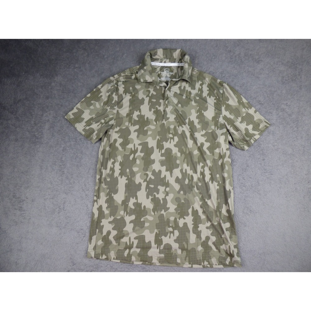 Michael Strahan Mens Green Camo Houndstooth Polo Shirt Size Small Short Sleeve